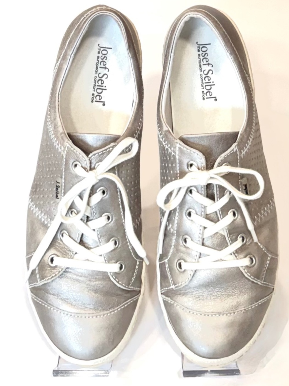 Women's Josef Seibel Platin Leather Sneaker, Size 10 M, Lace Up, Arch Support